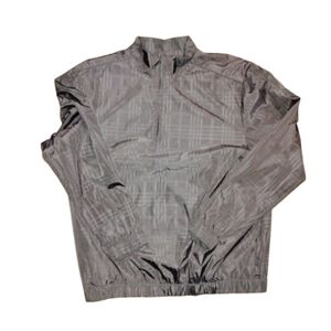 PGA Tour Mens Windbreaker Jacket Gray Plaid Jacket Med Polyester Long Sleeve 1/4